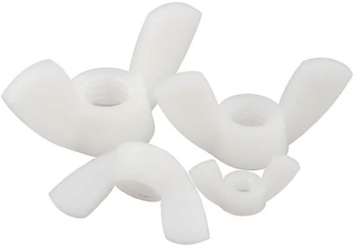 Vleugelmoeren, wit, duimmoeren, M4 (20 stuks)