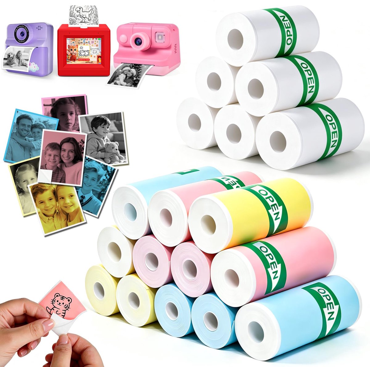 navulpapier voor kindercamera's 18 rollen - fotopapier voor onmiddellijke camera's - BPA en BPS vrij - ShopVlot