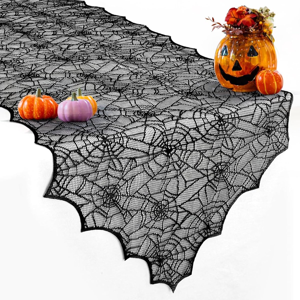 Tafelloper spinnenweb Halloween, zwart tafelloper spinnenweb kant