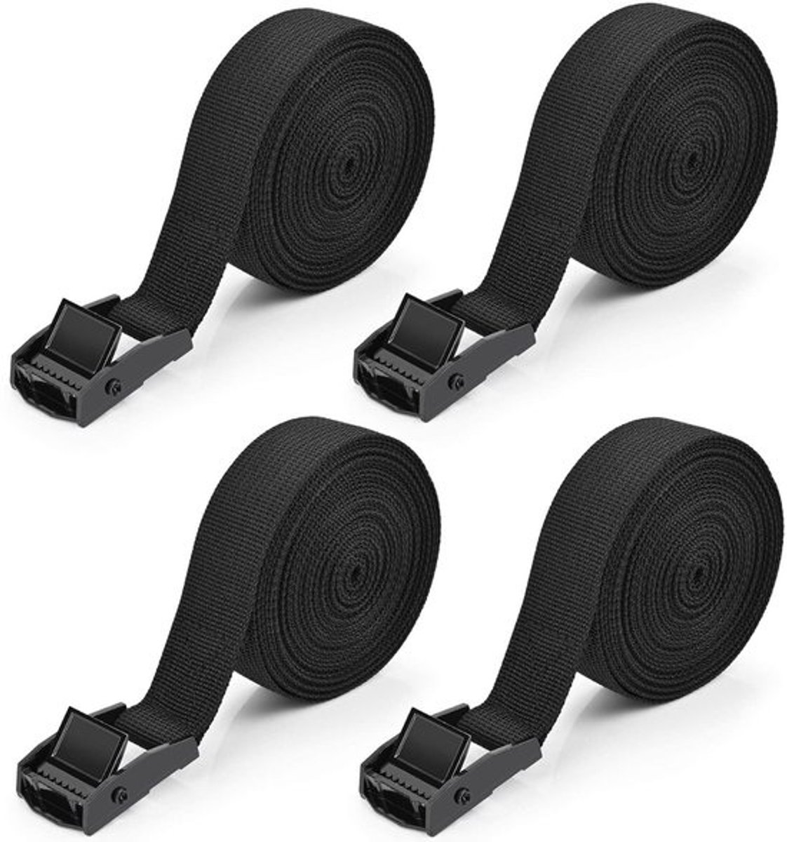 Spanbanden - Sjorbanden - Zwart - 4 meter - 4 stuks