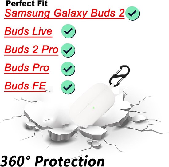 Hoes voor Samsung Galaxy Buds 2/Buds Live/Buds 2 Pro/Buds Pro/Buds FE tas, stootvaste beschermhoes en huid beschermhoes voor Samsung Galaxy Buds 2 (wit) — afbeelding 2