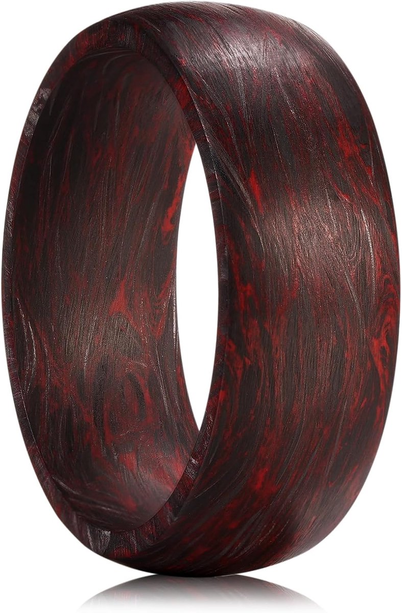 Will Koolstofvezel ring heren - 8 mm gebogen trouwring bruin & rood - lichte en robuuste partnerring - comfortabele pasvorm, modern design 67.2 (21.4)