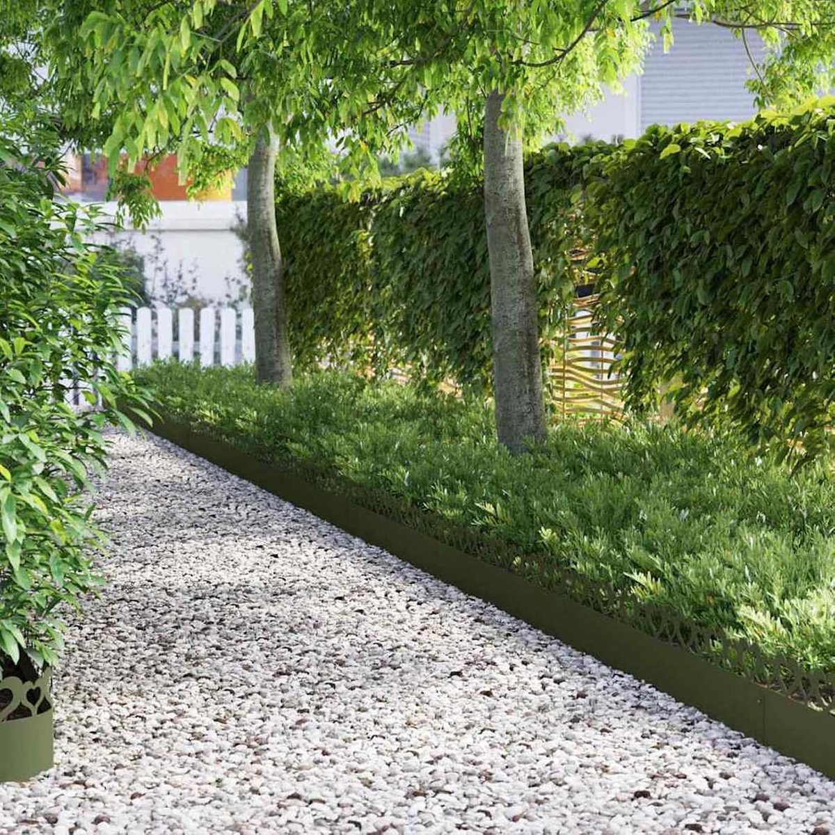 30 stuks, staal met olijfgroene coating, 103 x 0,05 x 22 cm, voor tuinbedden en paden, moderne, weerbestendige metalen rand