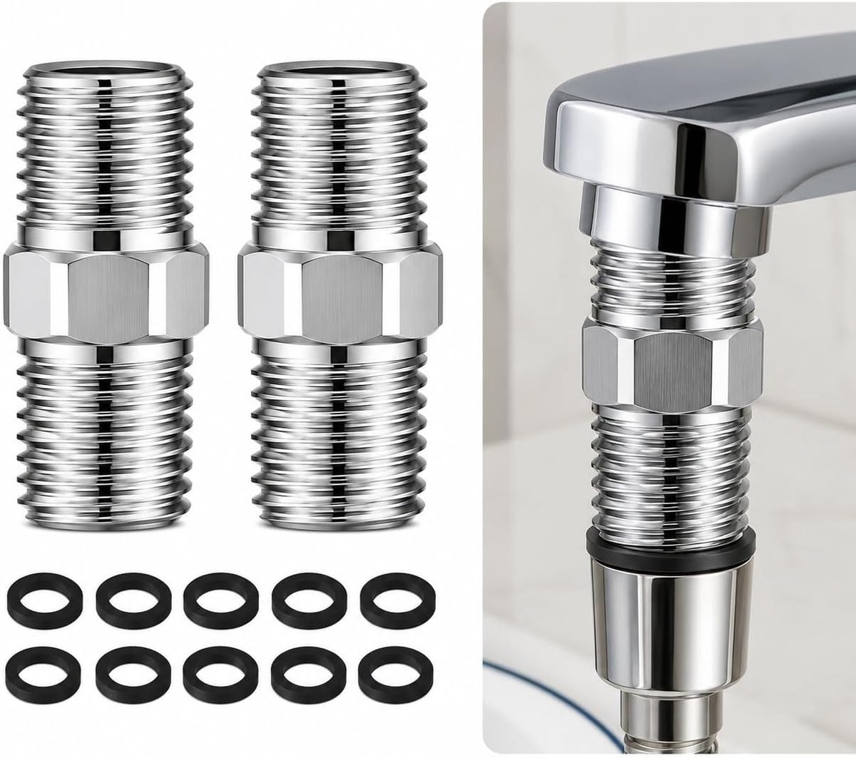 Doucheslangaansluiting 1/2 inch - roestvrij staal - 2 stuks - veilige en stabiele verbinding - ShopVlot
