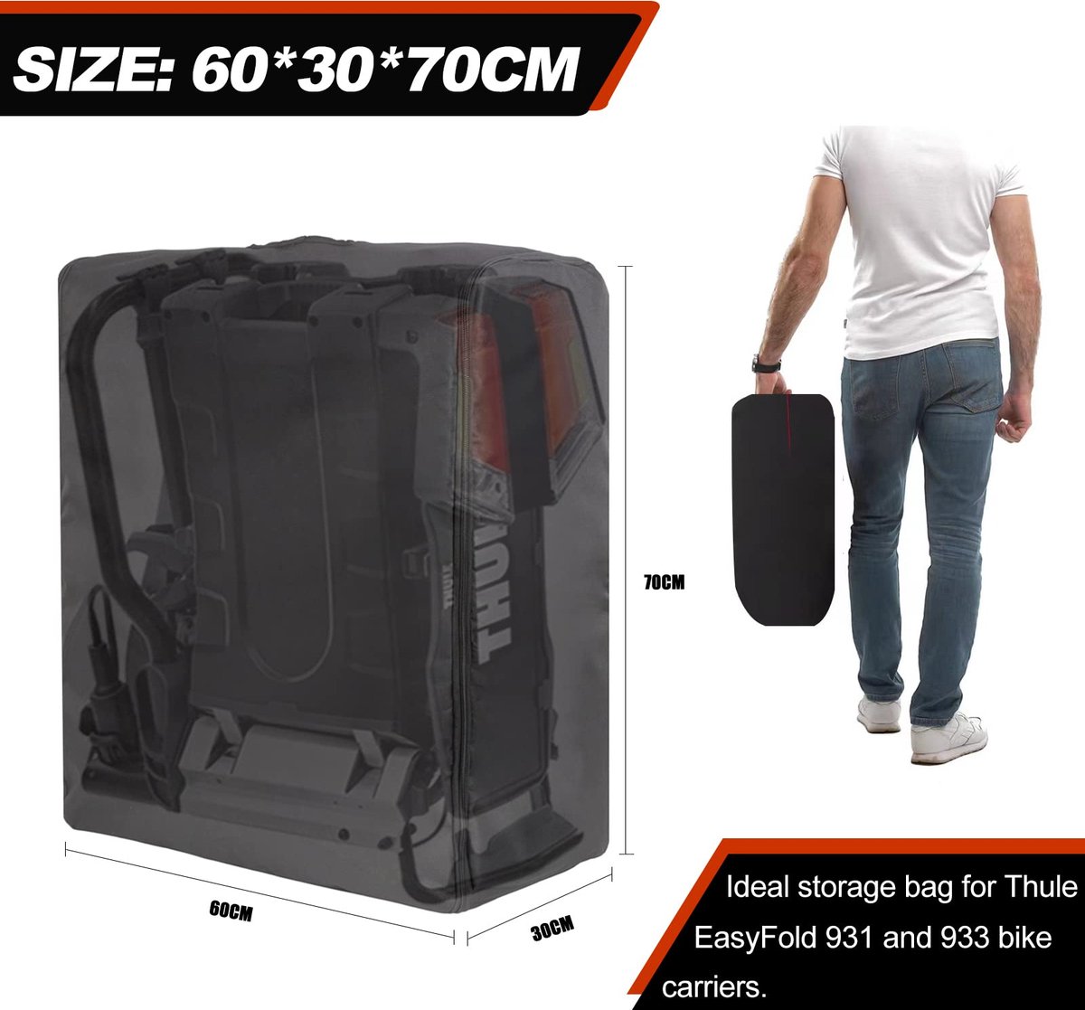 Fietsendrager tas 60x30x70 cm - Oxford-stof - met klep en ritssluitingen - beschermt uw Thule EasyFold 931/933 - ShopVlot