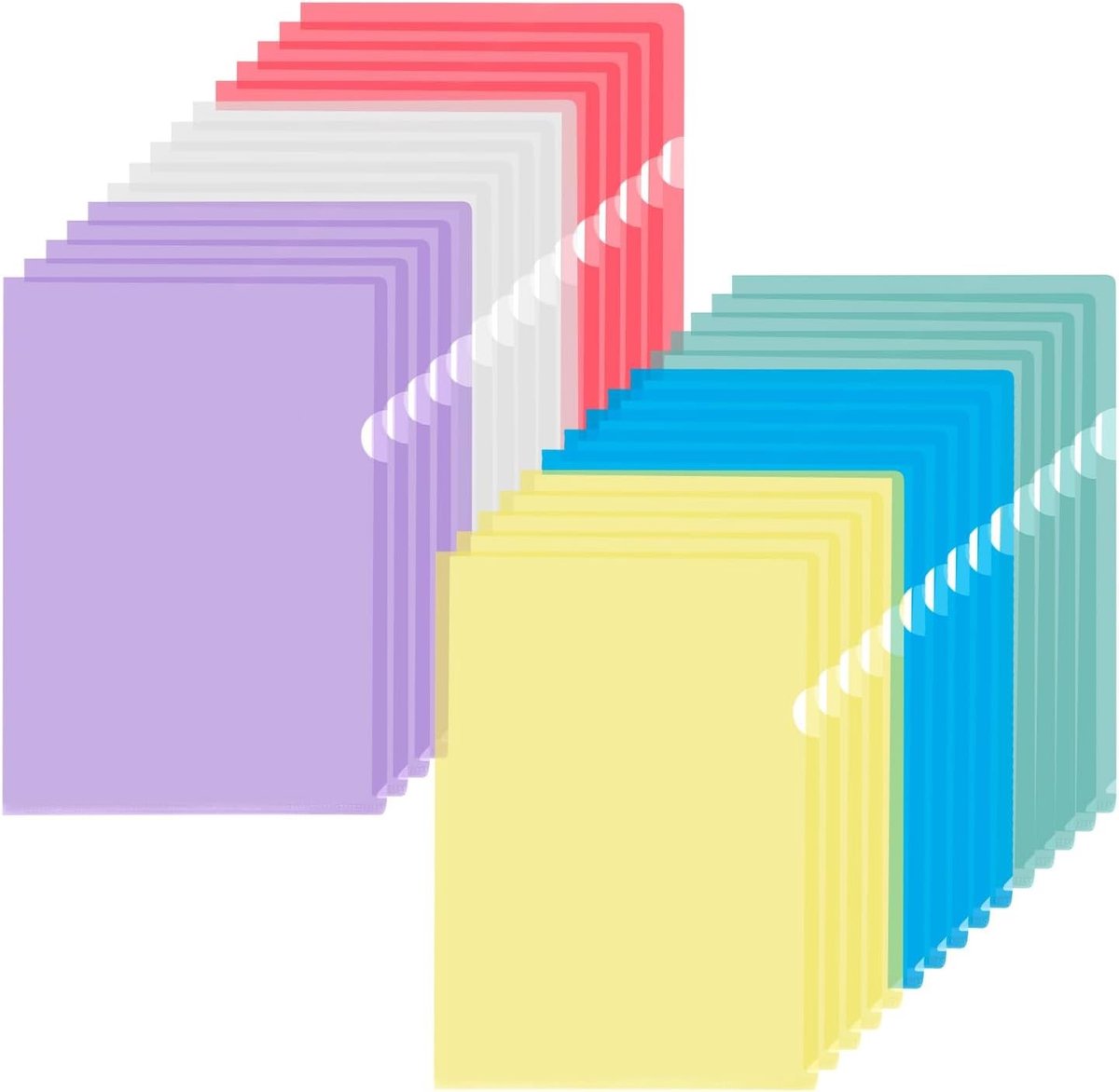 Set van 30 kleurrijke A4 mappen - doorzichtige opbergfolders voor documenten, papier en mappen