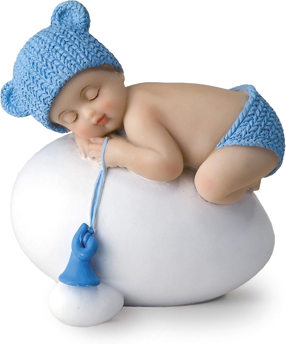 Beeldje Baby Blue Slapend op ei, 7,5 x 8 cm.