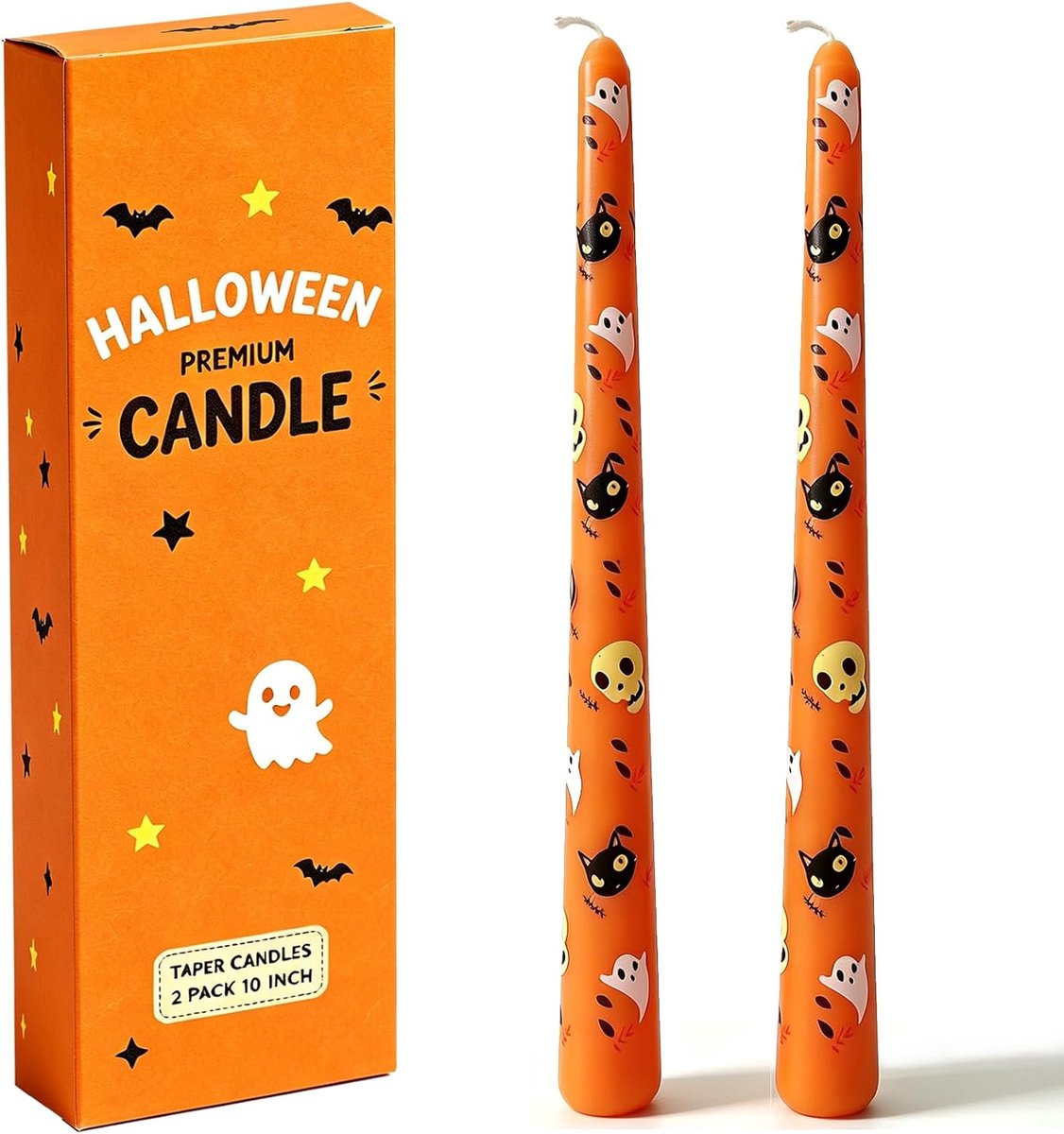 Taper Kaarsen Decoratieve, 10 Inch Oranje Hoge Kaars Set van 2, Pompoen Bat Ghost Kandelaars, Halloween Party Decor Kaarsen