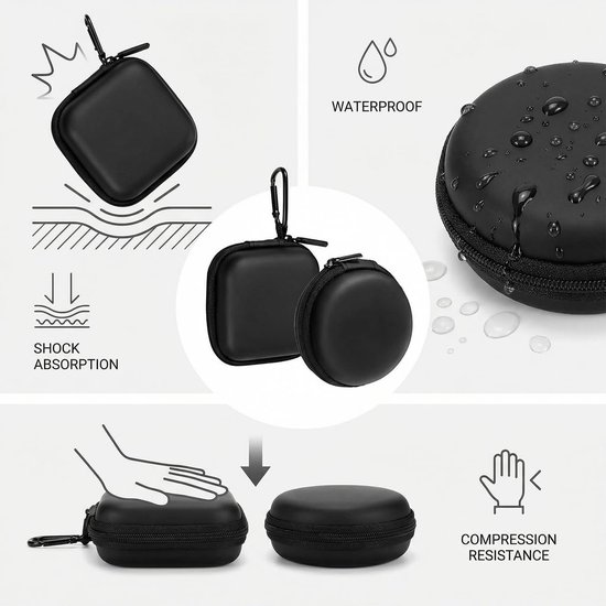 Set van 2 multifunctionele ritszakjes, 1 ronde mesh tas (8 x 8 x 3,5 cm) & 1 vierkant zakje (8,5 x 8,5 x 3,5 cm), schokbestendige opberghoesjes voor oortelefoons, kabels, USB-drives en kleine — afbeelding 3