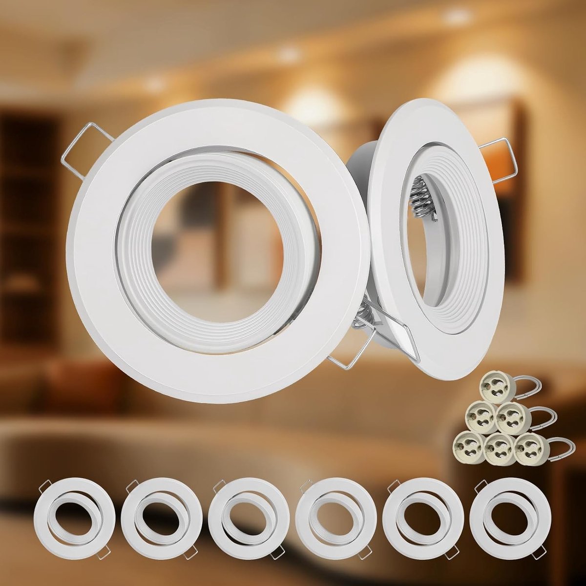 Set van 6 inbouwspotjes met ribbelontwerp, anti-glare en draaibaar, geschikt voor LED en halogeen lampen, ideaal voor plafondmontage