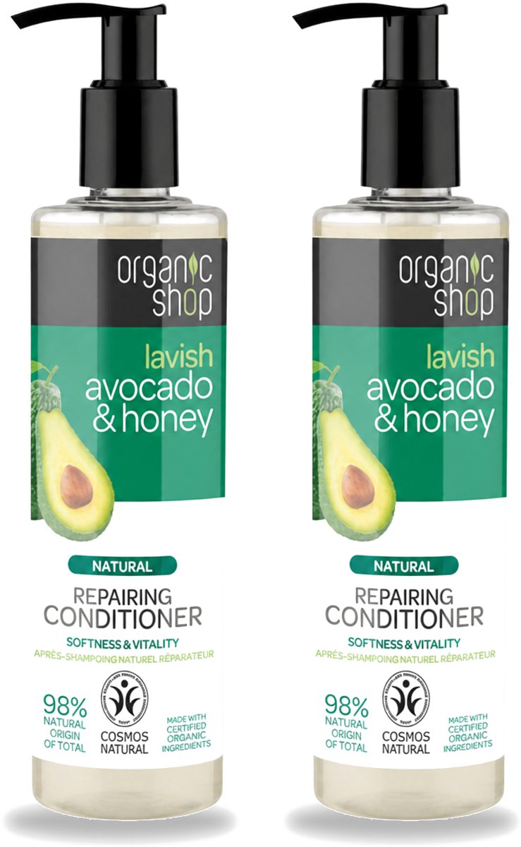 2 x Organic Shop - Natural Repairing Conditioner - Avocado & Honey - 280 ml - Voordeelverpakking - 2 stuks