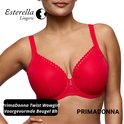Rode beugelbh met kanten randje aan de bovenkant van de cups en schouderbandjes. 'PrimaDonna Twist Wowgirl Voorgevormde Beugel Bh'.