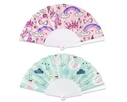 COLOFALLA 2 stuks handwaaiers voor meisjes, feestcadeautje, eenhoorn, zwaan, kinderdagcadeau, zomercadeau voor meisjes en kinderen, met organzazakje