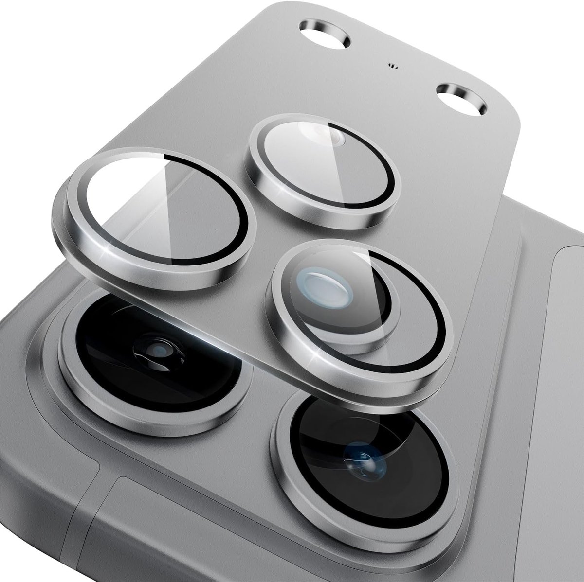 Ntech Camera Lens Protector voor iPhone 18 Pro Zliver – Matte Metalen Camera Lens Beschermer – Full Coverage – Krasbestendig