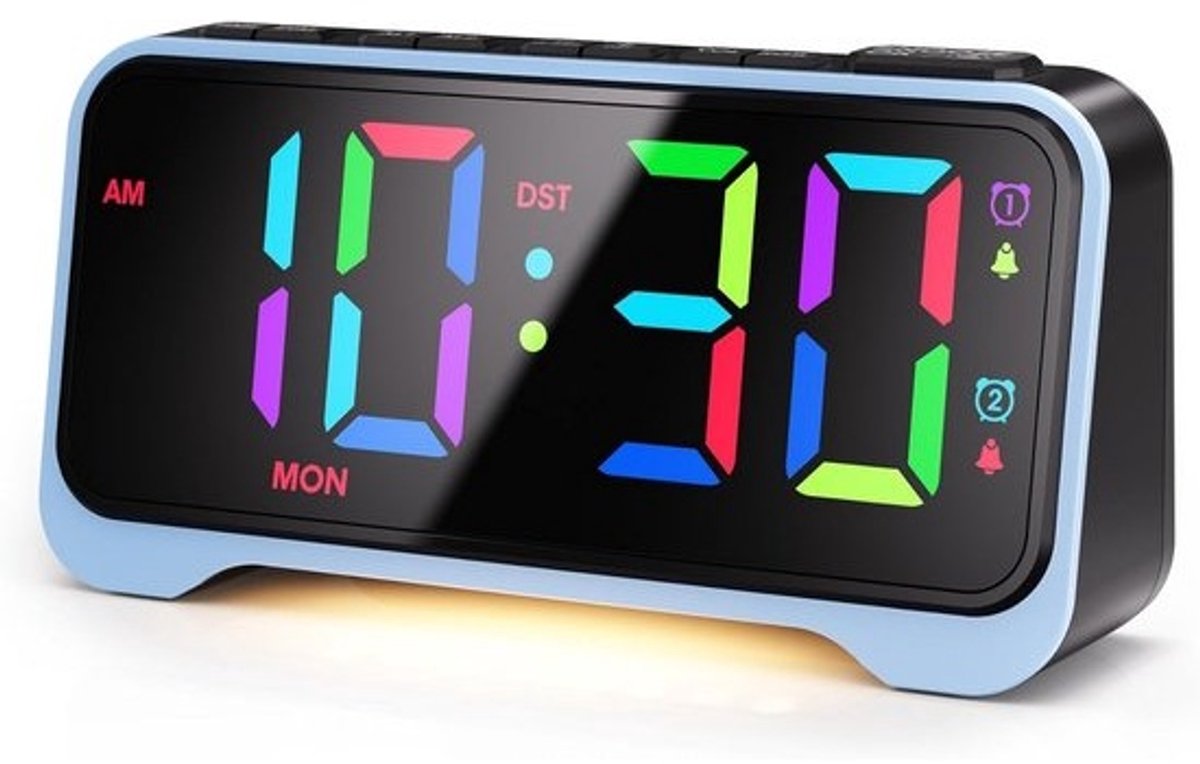 Digitale Wekker - LED Klok - Nachtkastje Gebruik - Dynamische RGB Kleuren - Groot Display - Zwart
