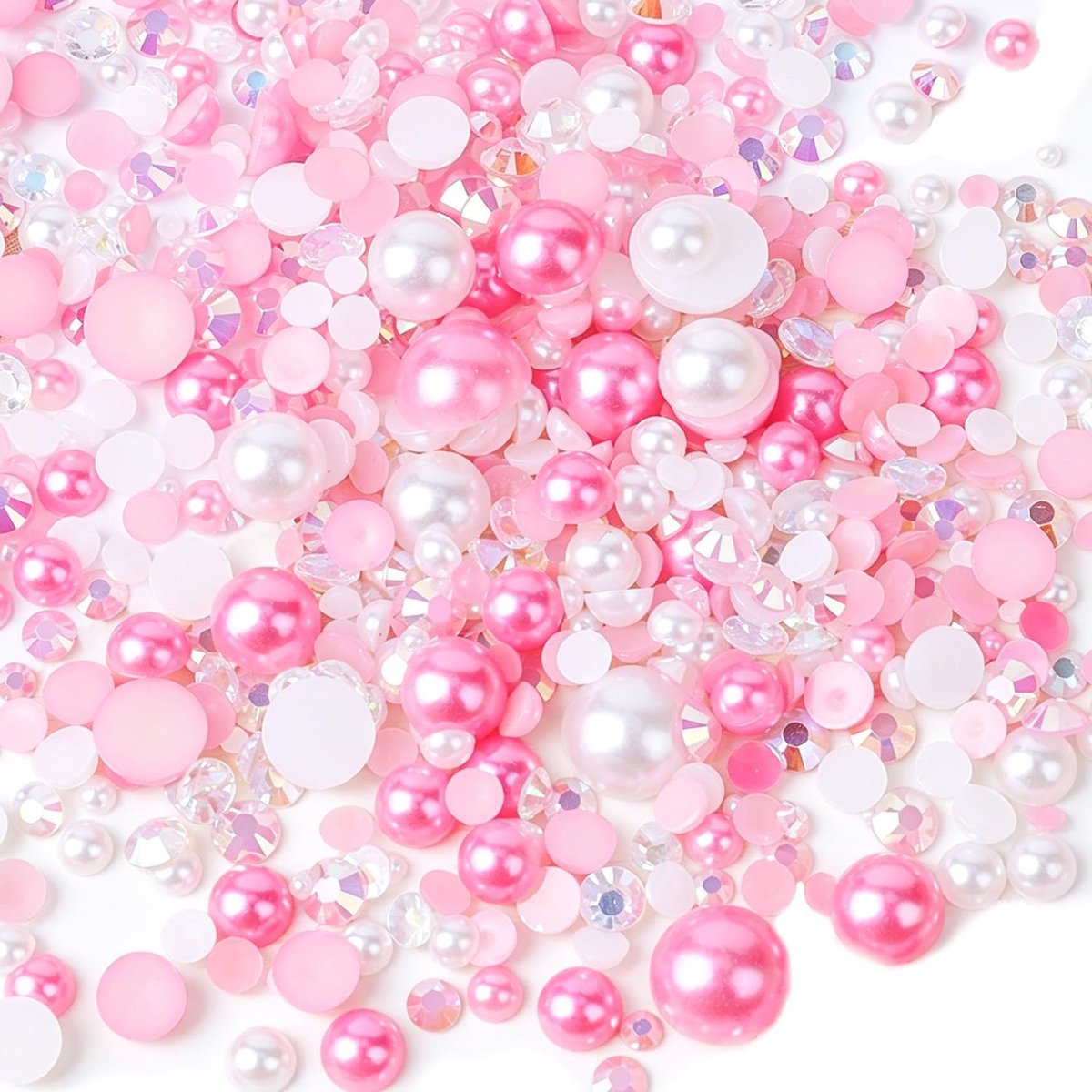 Mix van 30g Halfronde Parels en Rhinestones, Gemengde Maten (3mm-10mm) Roze Witte Flatback Parels en Steentjes voor DIY Sieraden, Face Makeup, Nail Art, Kleding en Schoenen