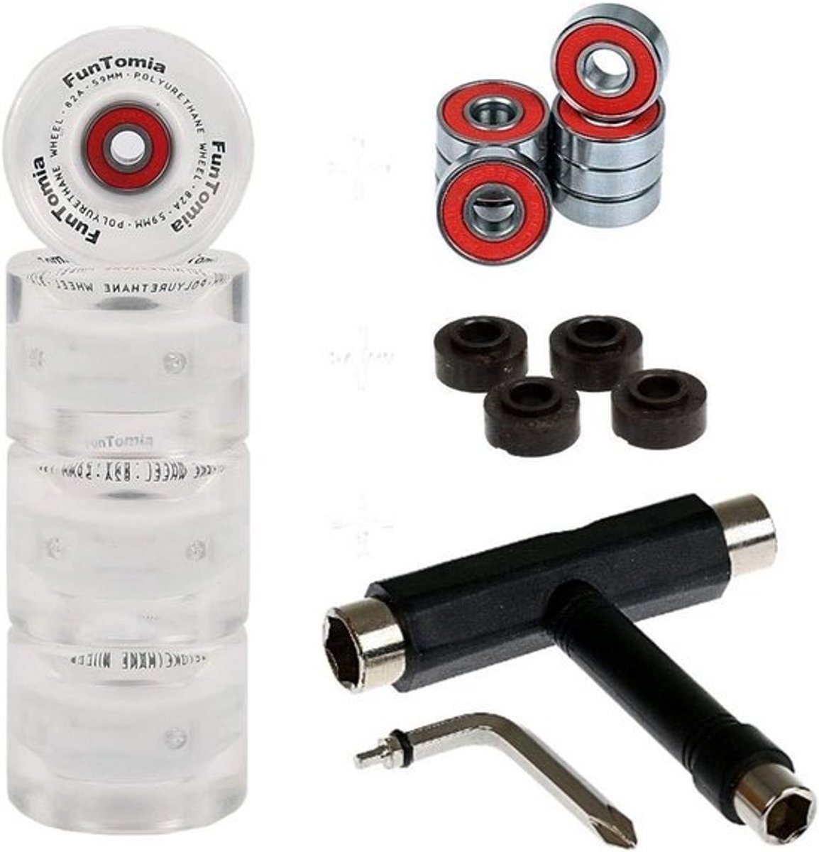Set van 4 Skateboard Wielen 59mm met LED Verlichting, ABEC-9 Lagers en T-Tool