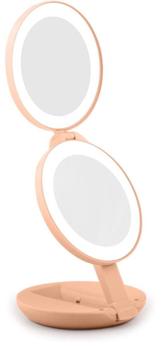 Compacte Reismake-up Spiegel met LED Verlichting en Dubbele Vergroting (10X/1X)