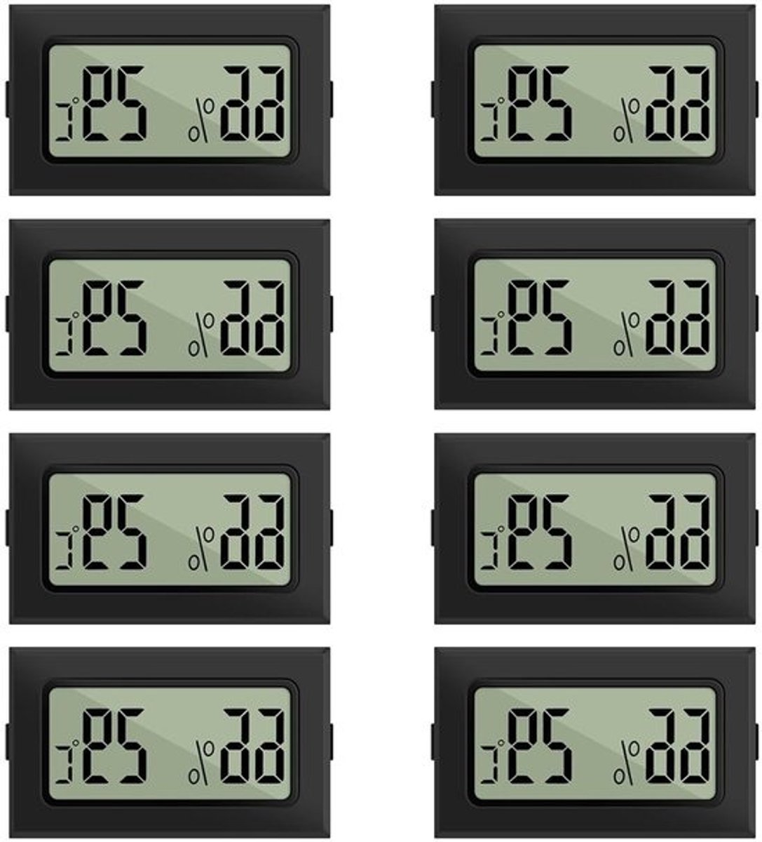 Mini Digitale Thermometer en Hygrometer Set van 8 Stuks - 2-in-1 Temperatuur- en Luchtvochtigheidsmeter voor Thuis en Tuin