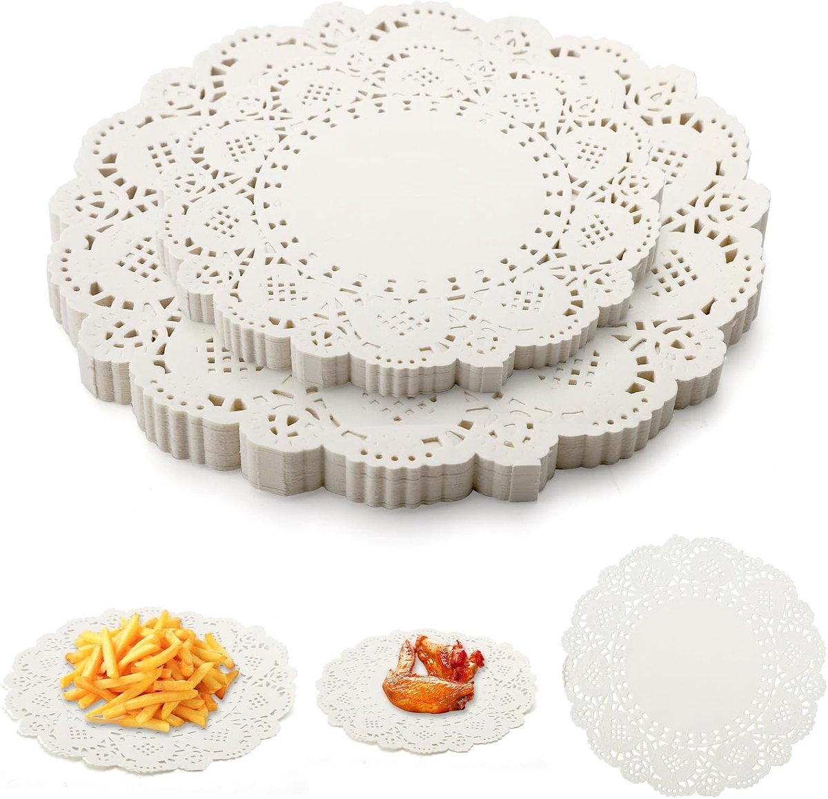 200 stuks ronde cakepapieren met kant, 14 cm en 18,8 cm, voor taarten, desserts en gebak