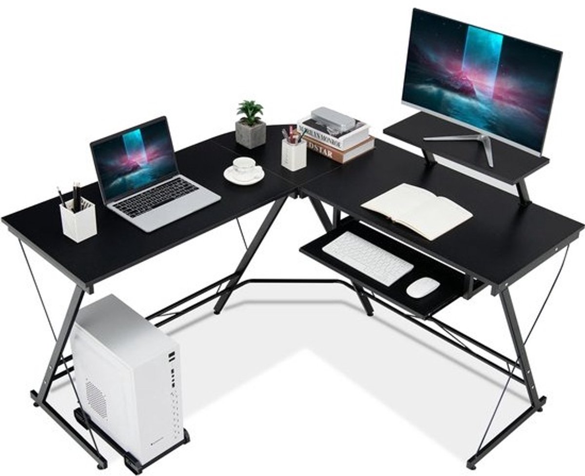 Boleen - L vormig Hoekbureau - Hoek Bureau - Hoekbureau Gaming - Hoekbureau Computerbureau - Hoekbureau Zwart - 126x130x94cm