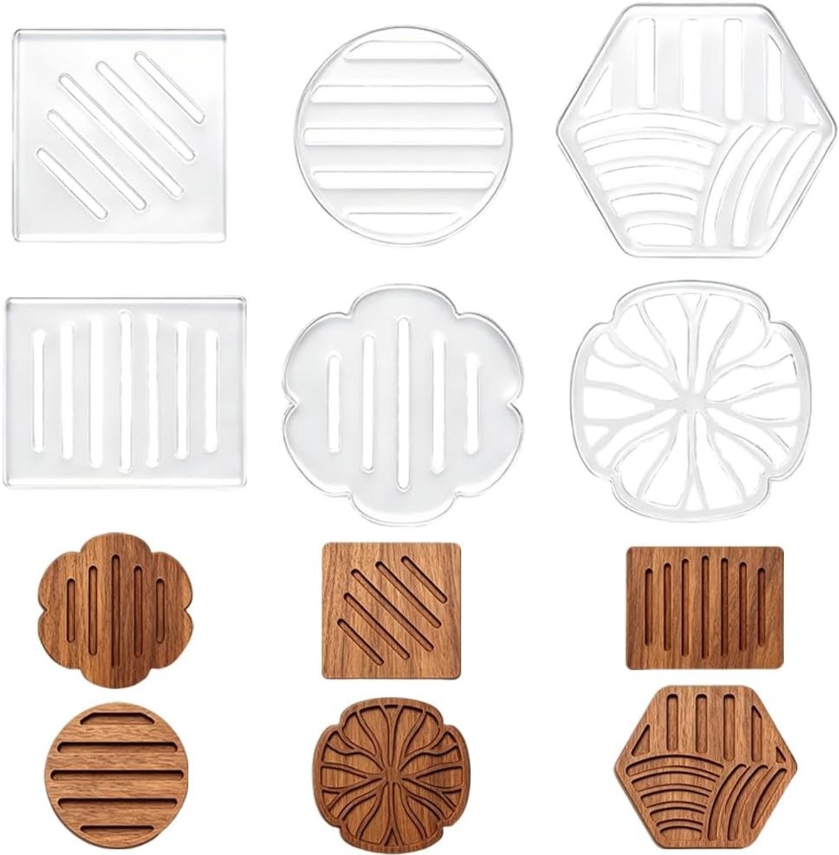 Geometrische Acryl Sjablonen voor Houtbewerking - 6 Stuks Trivet Jig Kit voor DIY Projecten, Keuken Inlay en Crafting Tools