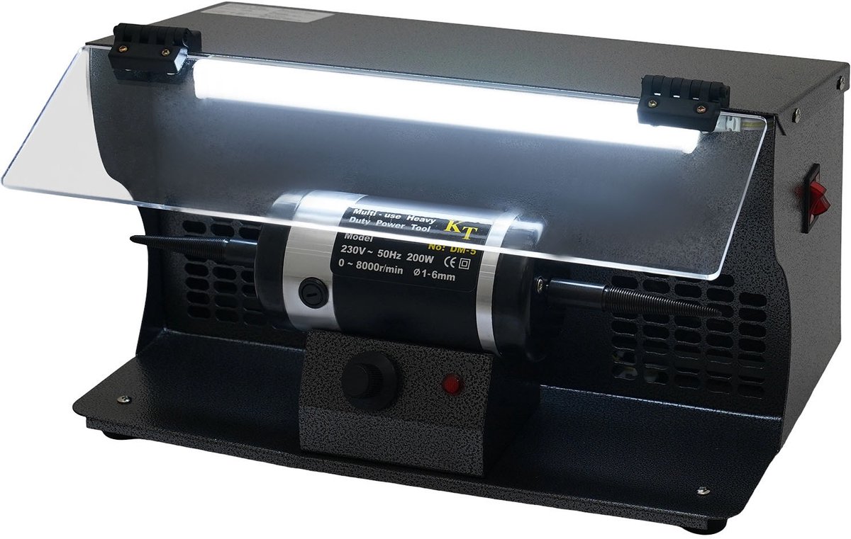 Tafelpolijstmachine 200 W - Variabele Snelheid 0-8000 tpm - 1-6 mm Polijstwiel Diameter - Gietijzer Behuizing - Voor Sieraden En Kleine Werkstukken