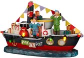 Luville Pakjesboot Small - Miniatuur Kerstdorp Decoratie met Verlichting - Werkt op Batterijen voor Flexibele Plaatsing - Gemaakt van Polyresin - L13 x B6 x H9 cm - Meerkleurig