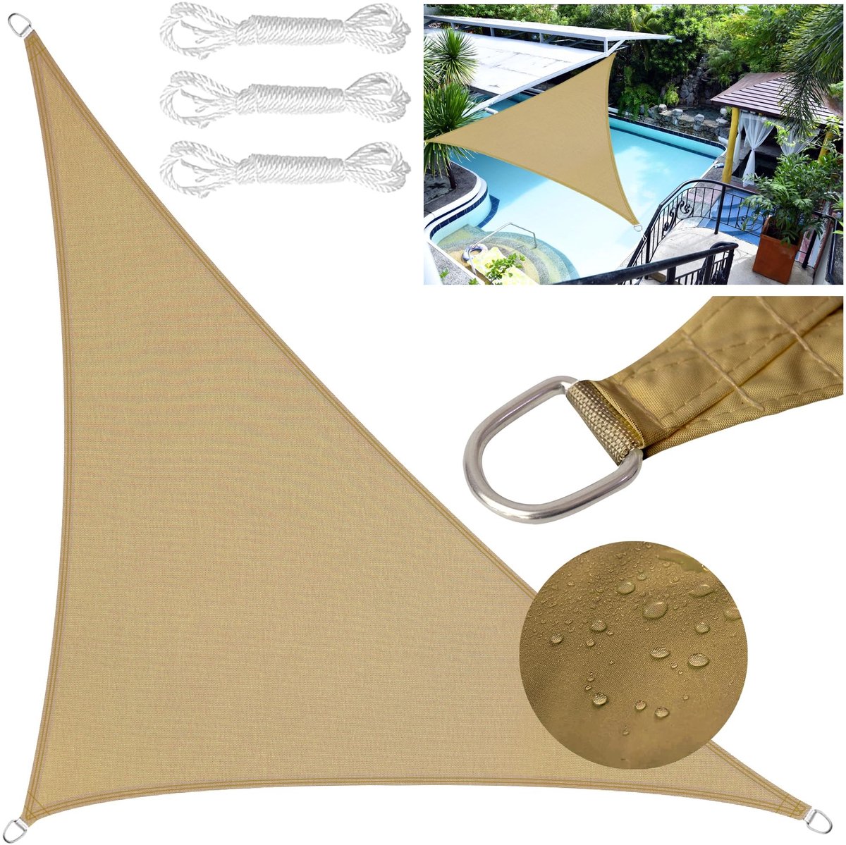 Elzusha - Waterdichte Luifel - Driehoekig - Sandkleur - 3 x 3 x 4 m