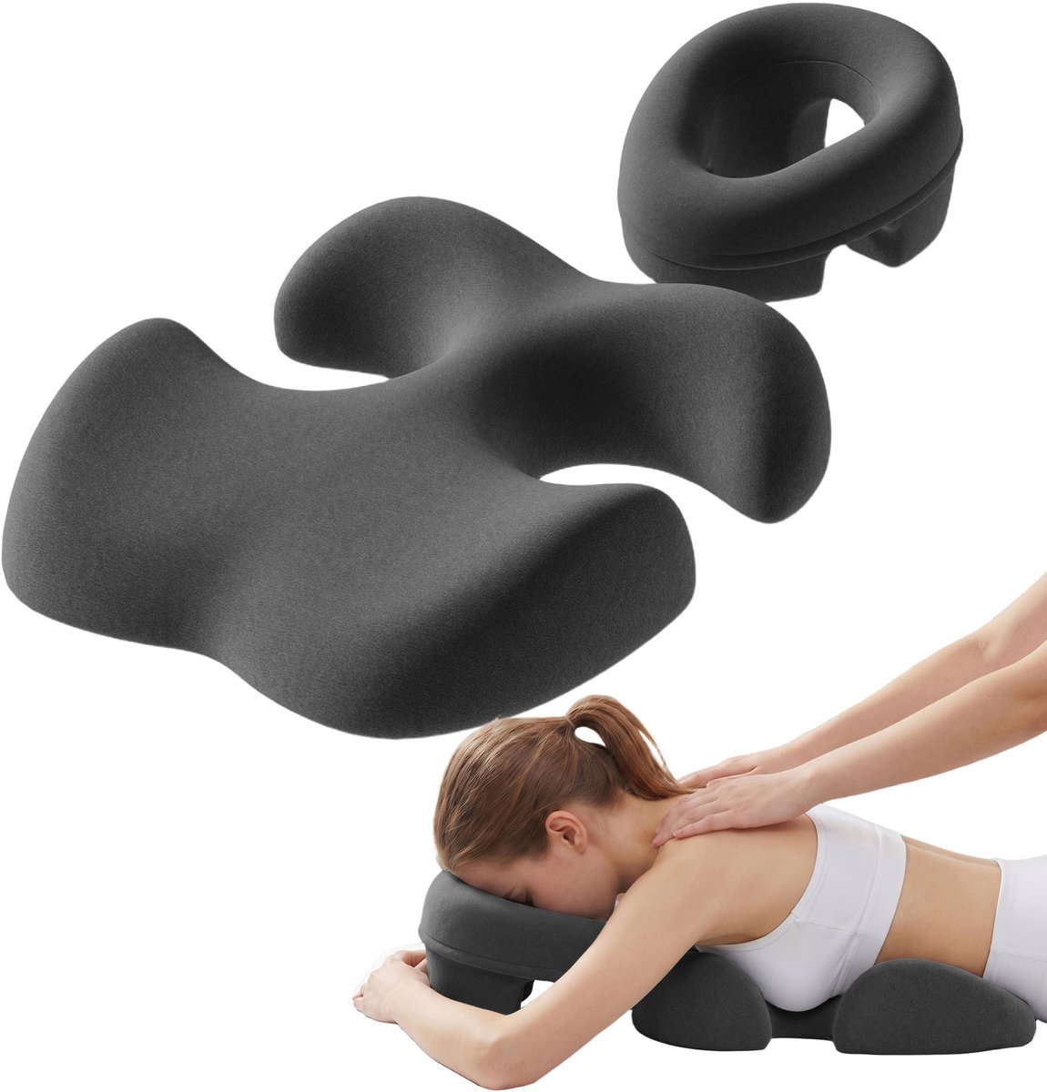 Steunkussen – 2-Delig Met Gezichtsuitsparing – 47 x 37 x 12,7 cm – Polyestermix – Donkergrijs – Massage