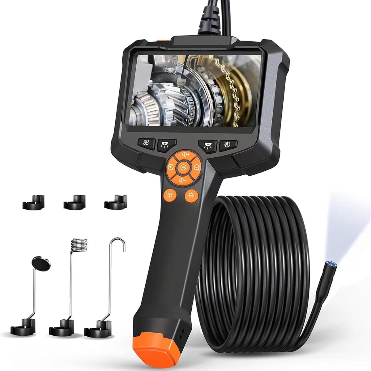 1080P HD endoscopische camera - inspectiecamera met 4,3 inch IPS-scherm, pijpcamera met 8 LED-lampjes, IP67 endoscoopcamera, 5 meter semi-rigide kabel, mechanische accessoires