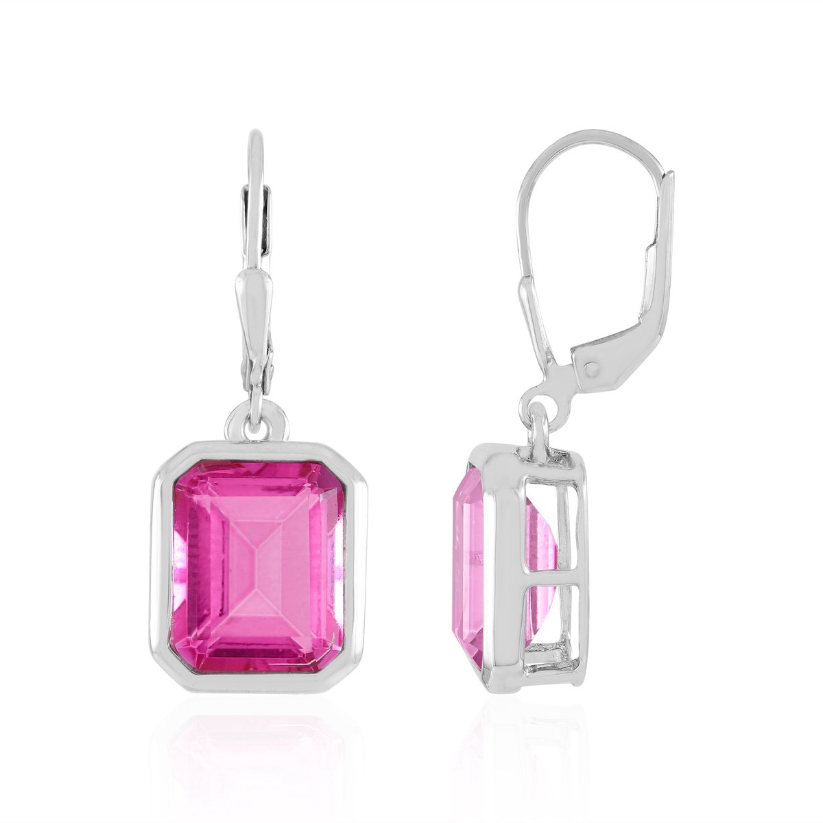 Cavill - Zilveren Oorbellen 925 Sterling - Braziliaanse Roze Kwarts 8.05 ct - Trapgeslepen Achthoekig - Klapsluiting - Stijlvolle Sieraden