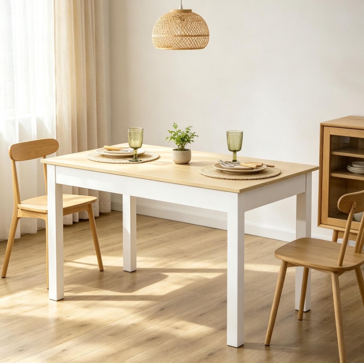 MIVRAY Eettafel - Rechthoekig Voor 4 Tot 6 Personen - Keuken En Eetkamer - Spaanplaat - 119 X 70 X 75 Cm - Eikenkleur En Wit