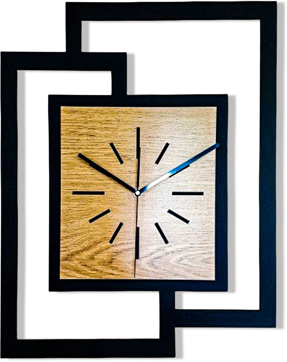 Handgemaakte Grote Houten Wandklok – Modern Minimalistisch Design, Rechthoekig Verticaal, Geruisloos, Zonder Tikkend Geluid – Voor Woonkamer, Slaapkamer, Keuken – Unieke Wanddecoratie, Industrieel Design & Stil Uurwerk, zwart en hout