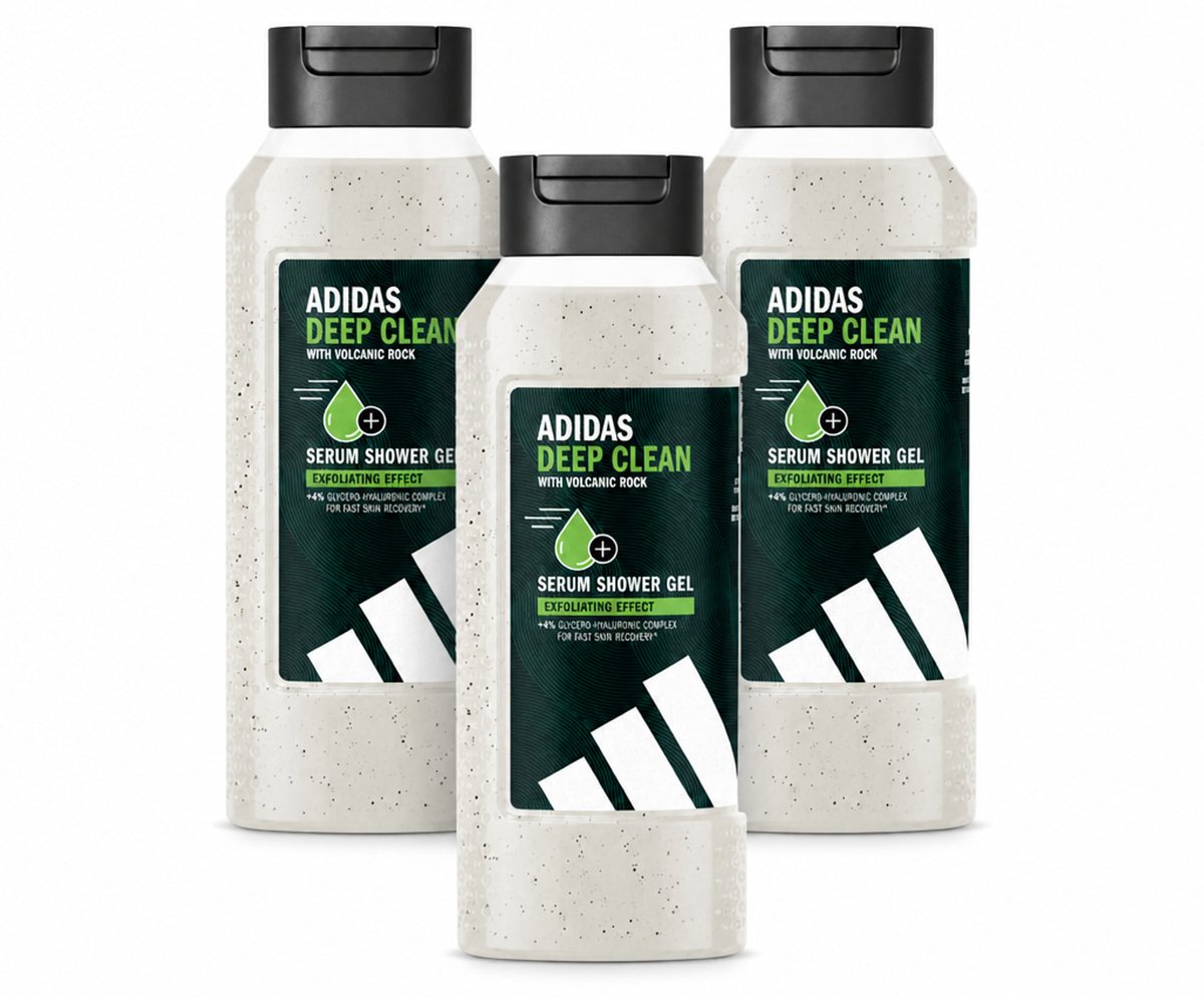 3 x Adidas – Douchegel – Active Skin & Mind Deep Clean – 250 ml - Voordeelverpakking - 3 stuks
