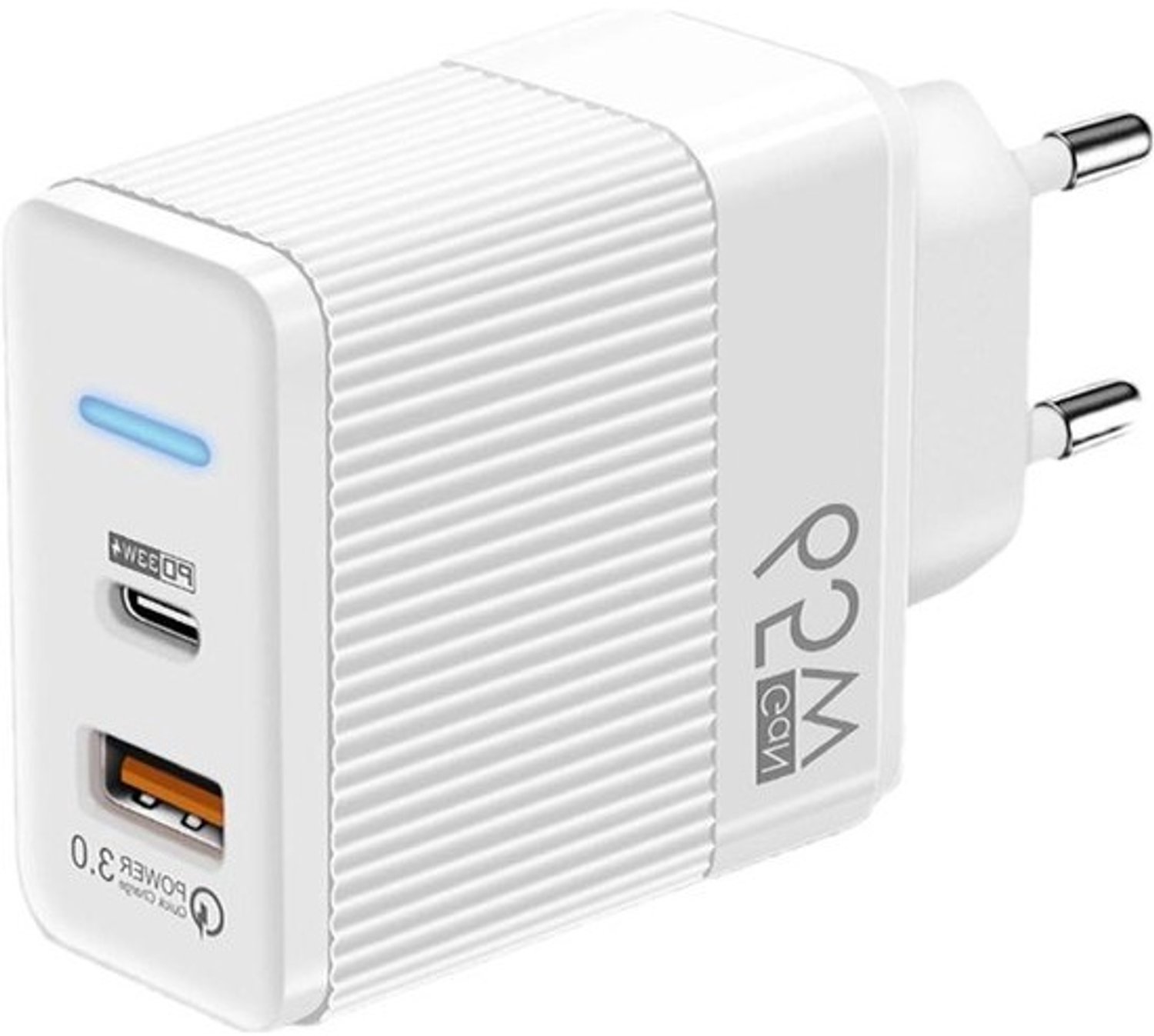 Oplader USB C - Netadapter Wandblok - Snel Apparaten Laden - Dubbele Poort 65W - Compact Formaat - Wit