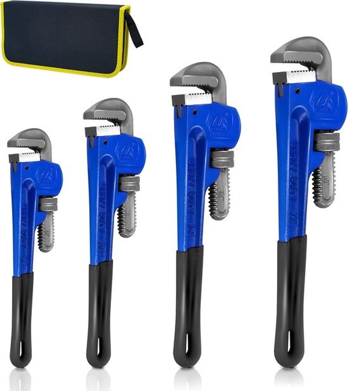 Verstelbare Pijpmoersleutel Set - 4 Stuks - Warmtebehandeld met Zachte Grip - Inclusief Opbergtas