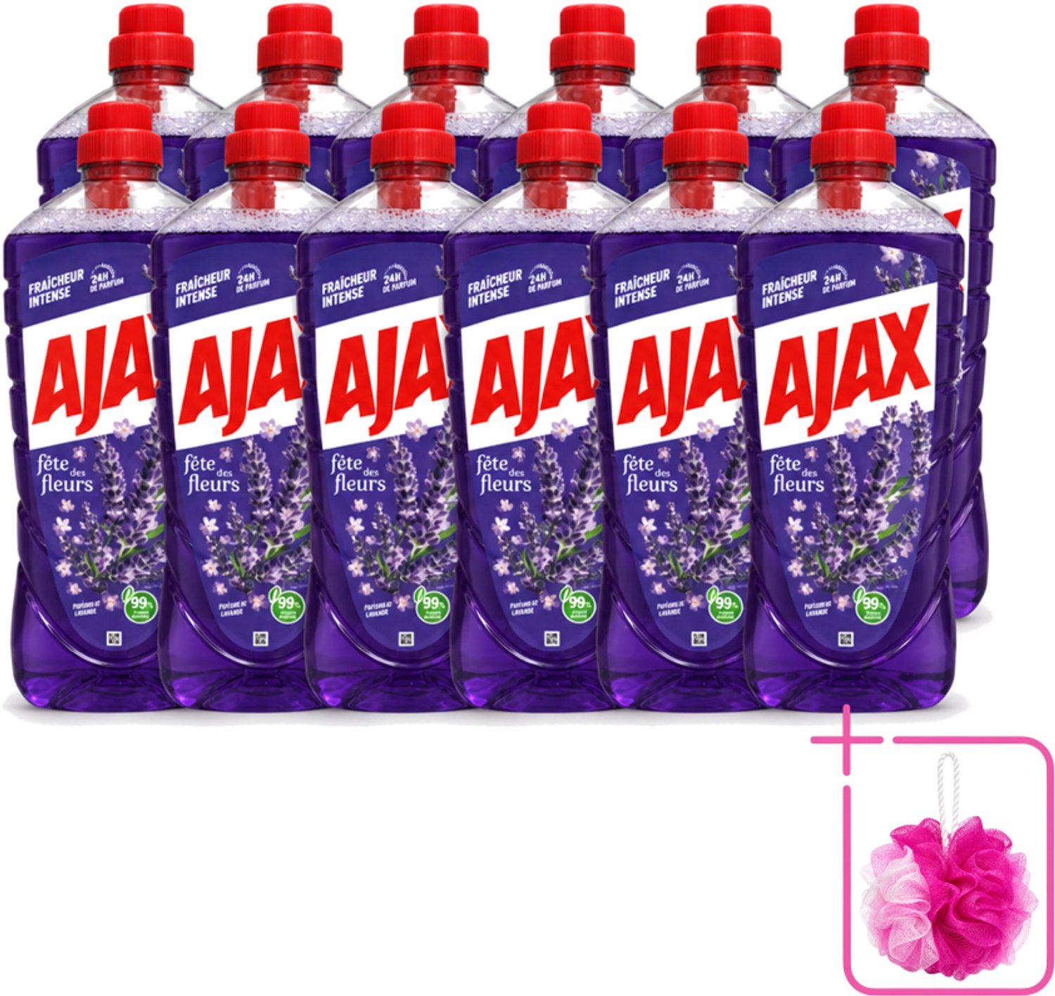 12 x Ajax – Allesreiniger – Lavendel – 1,25 L - Bulkverpakking - Allesreiniger lavendel - Douchemop - Reiniging
