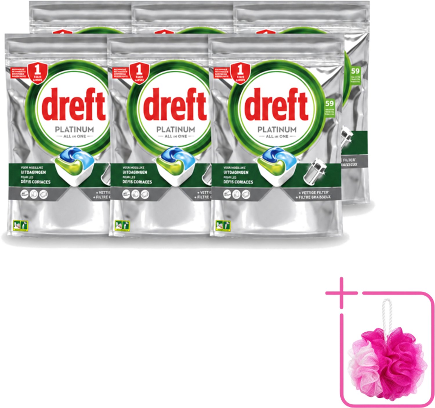 6 x Dreft – Vaatwastabletten – Platinum All-in-One Original – 59 Tabletten - Bulkverpakking - Vaatwastabletten - Vaatwasser