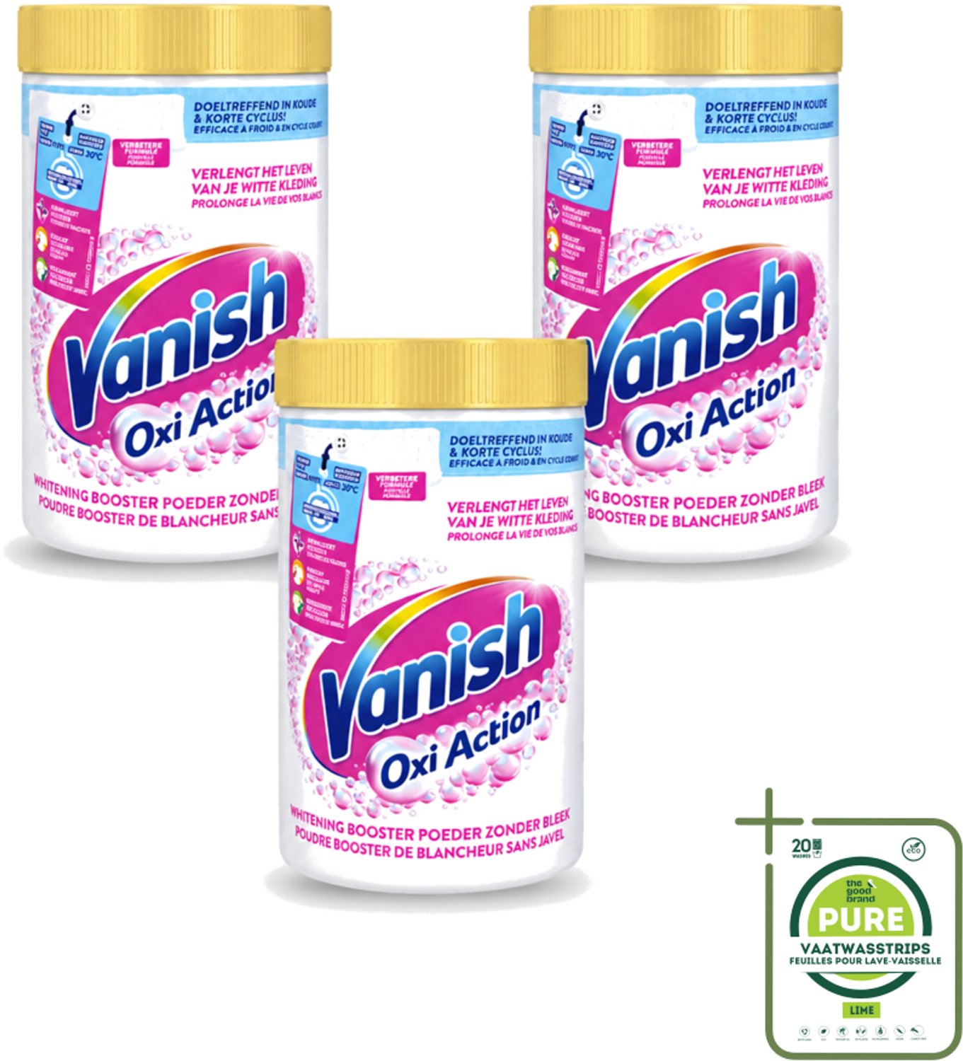 3 x Vanish Oxi Action - Vlekkenverwijderaar Poeder - Zonder Bleek - Witte Was - 1.5 Kg - Grootverpakking - Vaatwasstrips - Vlekkenverwijderaar - Witte Was - Bleekvrije Was - Wasmiddel - Kleding Reinigen