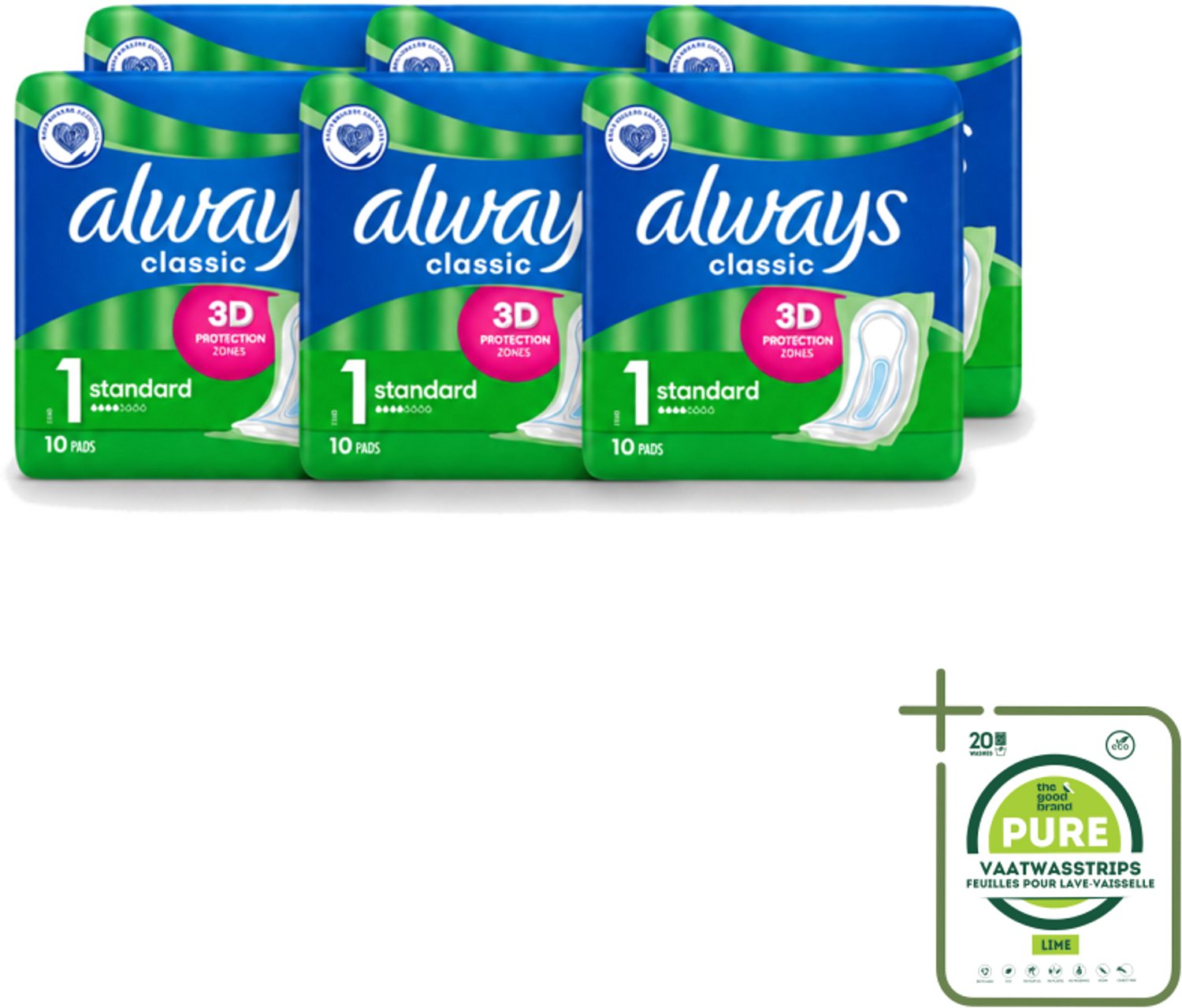 6 x Always Classic - Maandverband - Standaard - 3D Bescherming - 10 Maandverbandjes - Grootverpakking - Maandverband - Menstruatie - Maandverband 10 St - Menstruatiebescherming - Maandverband Voor Dagelijks Gebruik