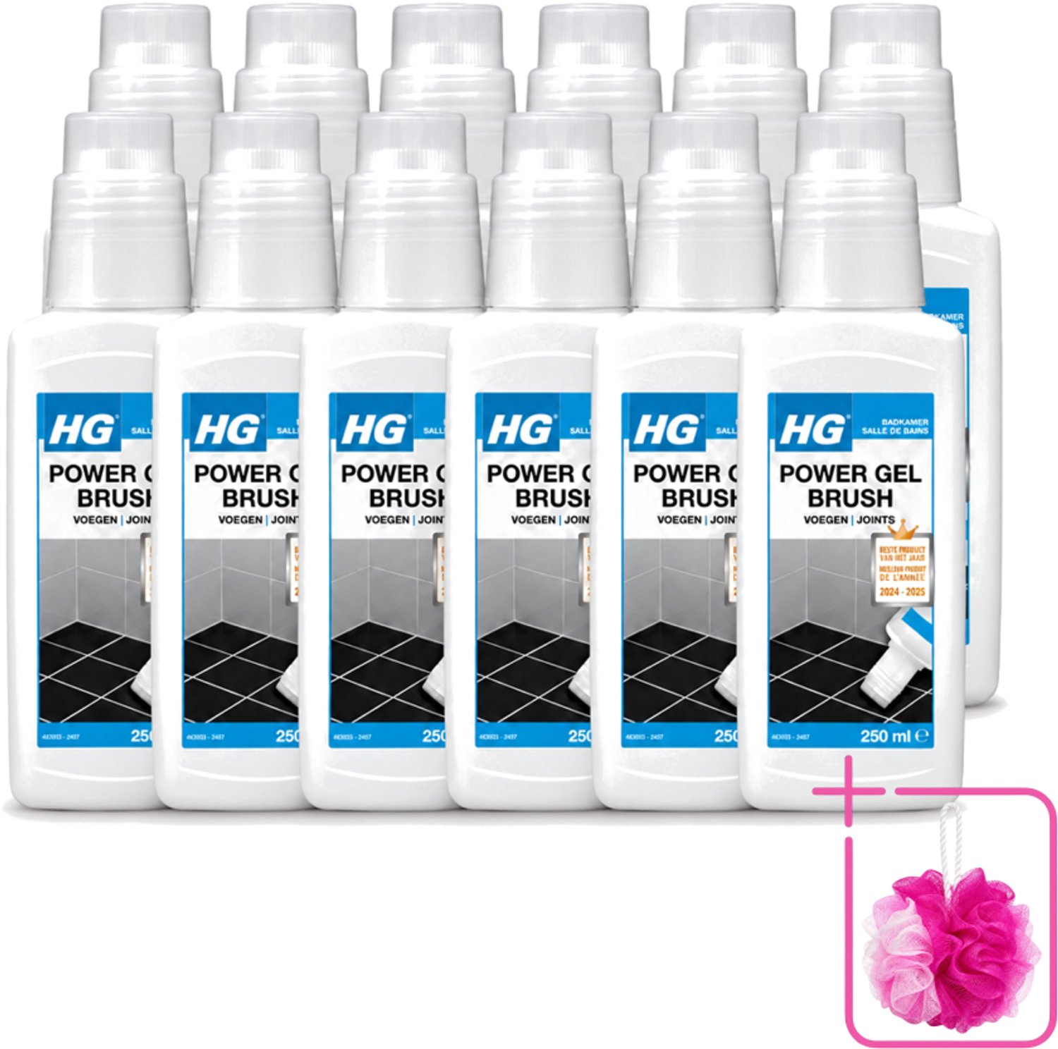 12 x HG - Badkamer - Voegenreiniger - Power Gel Borstel - 250 ml - Bulkverpakking - Voegen reinigen - Douchemop - Voegen reiniger