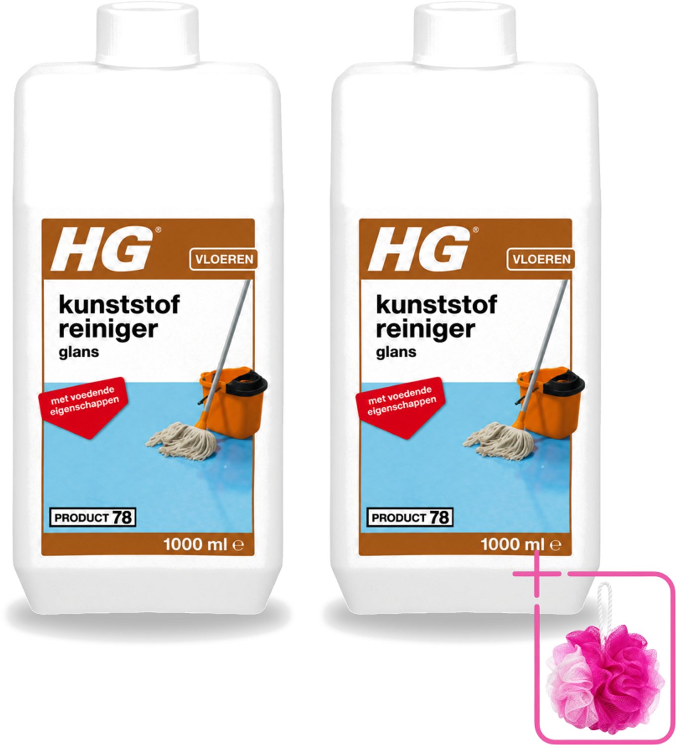 2 x HG - Kunststofreiniger Glans - Met Voedende Eigenschappen - 20 Dweilbeurten - 1L - Bulkverpakking - Kunststof reiniger - Douchemop - Glans reiniger