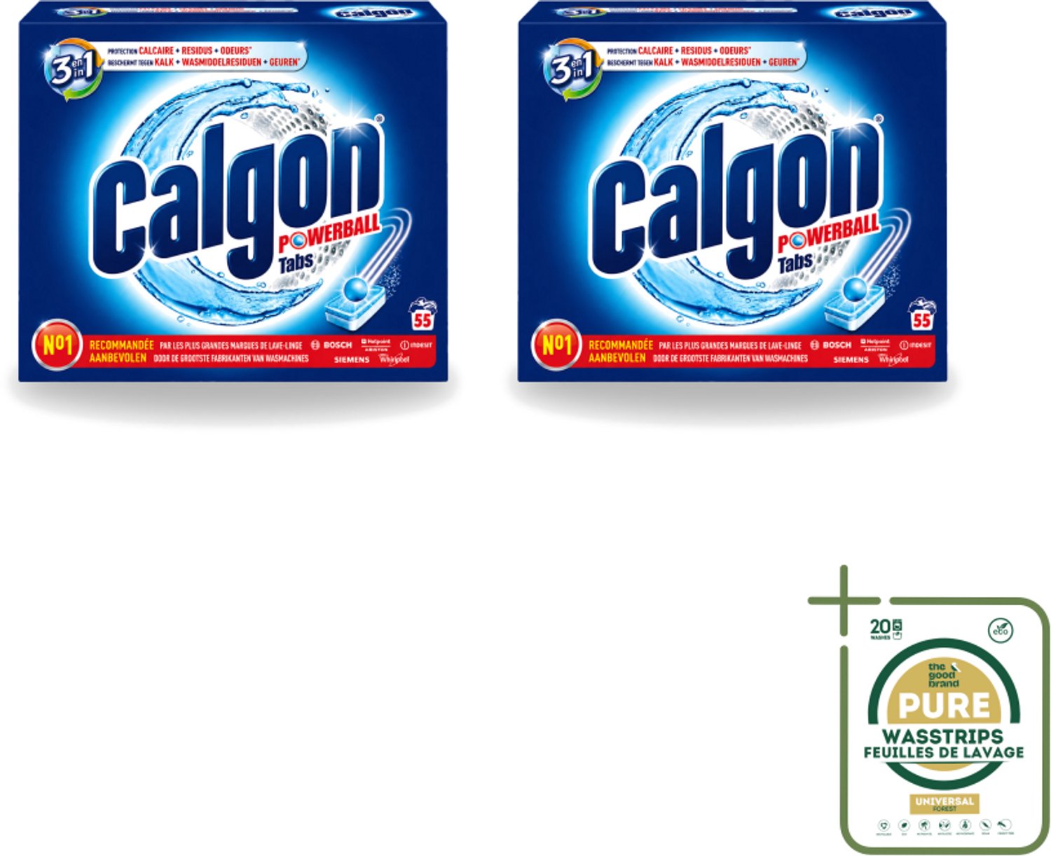 2 x Calgon - Wasmachinereiniger - Tegen Kalkaanslag / Wasmiddelresten / Geuren - 55 Tabletten - Wasstrips - Wasmachine Reinigen - Kalkaanslag Voorkomen - Wasmiddelresten Verwijderen - Geuren Neutraliseren - Wasmachine Schoonhouden