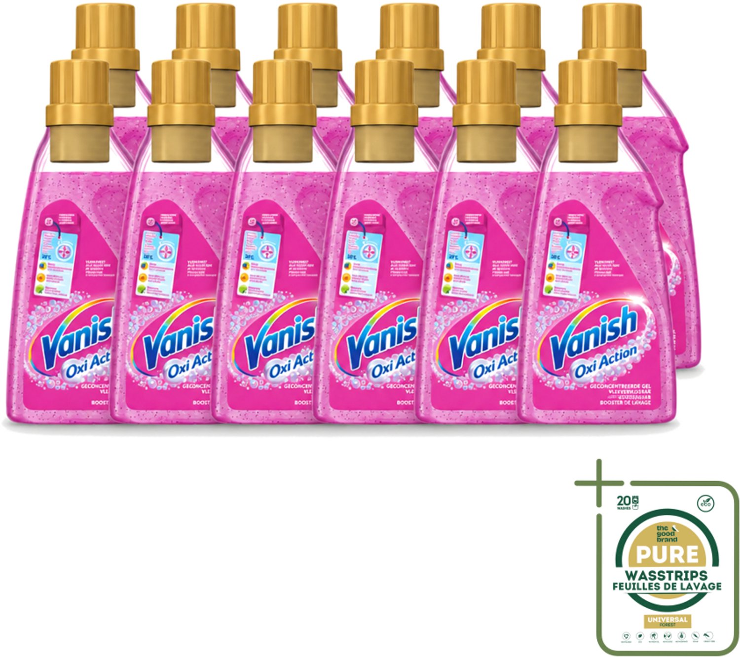 12 x Vanish Oxi Action - Vlekkenverwijderaar Gel - Voor Gekleurde Was - 30 Wasbeurten - Wasstrips - Vlekverwijderaar - Wasbooster - Kleurbehoud - Geurverfrissing - Wasbeurt