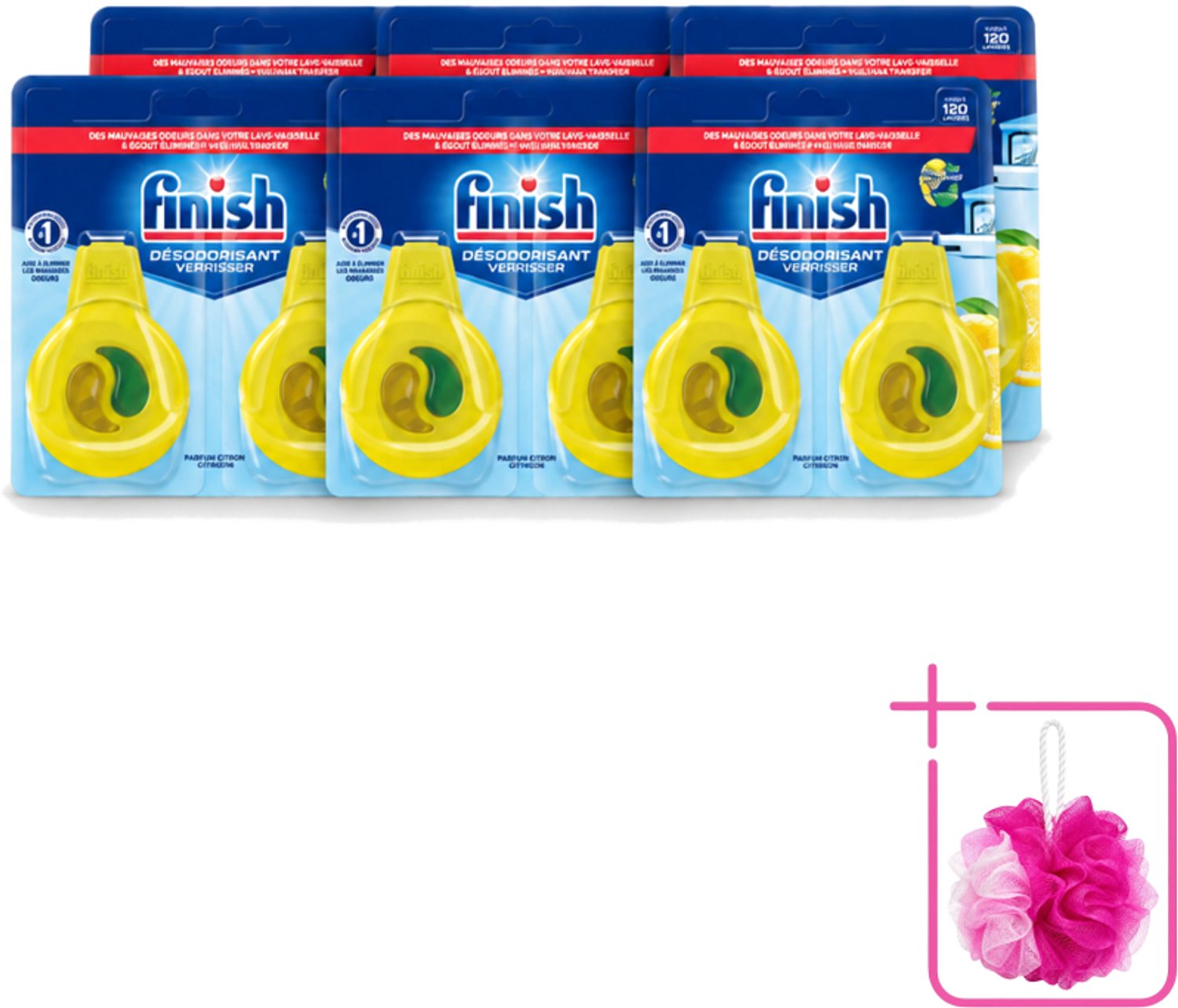 6 x Finish Deo Odorstop - Vaatwasverfrisser - Citroen Parfum - Anti-geur - Tot 120 Afwasbeurten - Bulkverpakking - Vaatwasverfrisser - Douchemop - Geurbeheersing