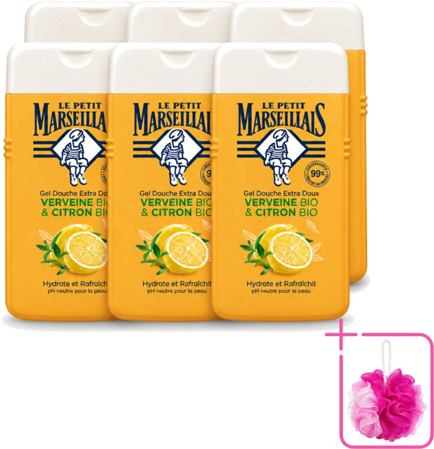 6 x Le Petit Marseillais - Douchegel - Citroen & Verbena - Hydraterend - 250ml - Bulkverpakking - Douchegel citroen verbena - Douchemop - Hydraterende douchegel