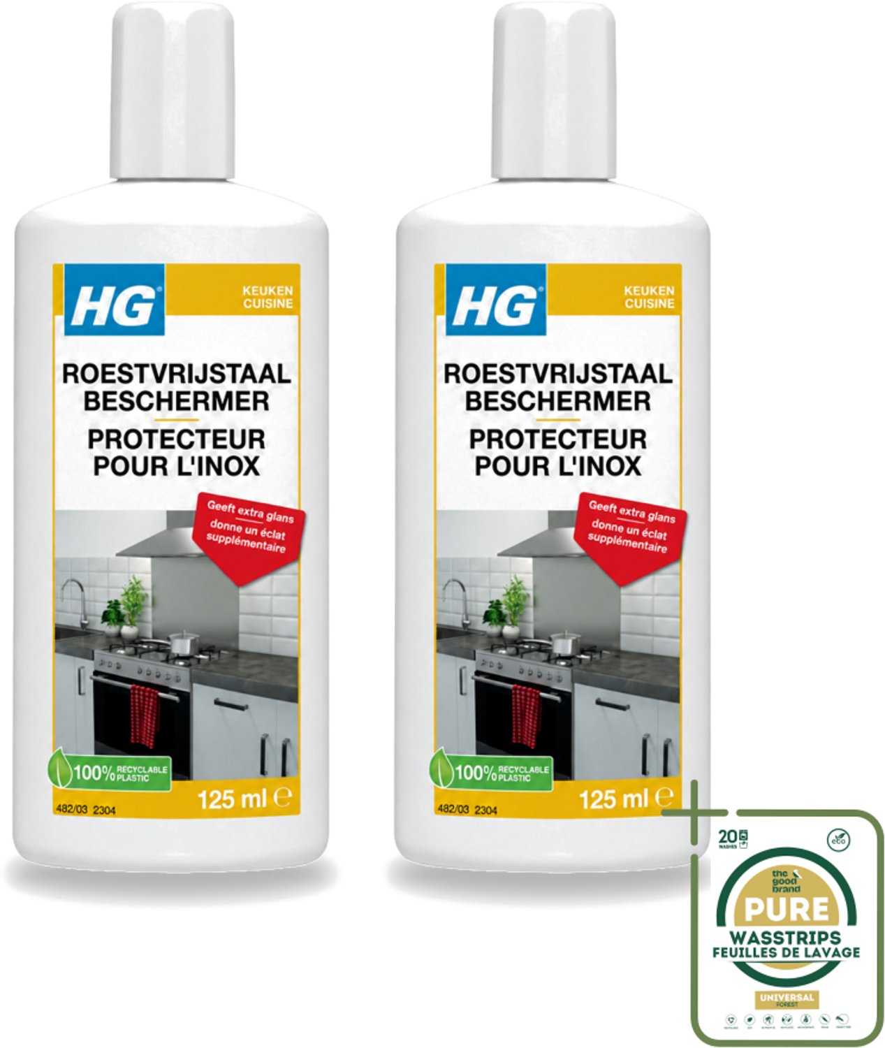 2 x HG - Roestvrijstaal Beschermer - Geeft Extra Glans - 125 ml - Roestvrijstaal Reiniger - Roestvrijstaal Beschermer - Keuken Reiniger - Glans Geven Roestvrijstaal - Vlekken Verwijderen Roestvrijstaal