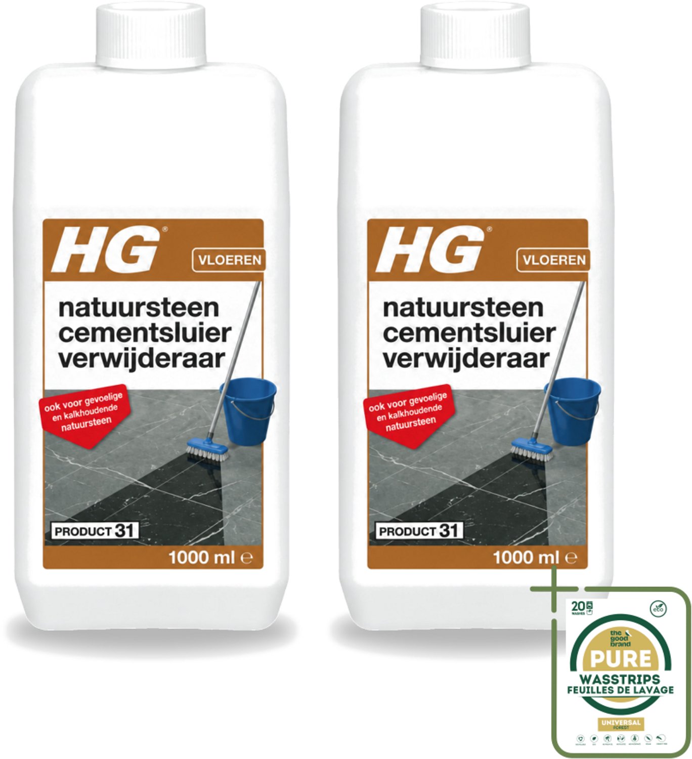 2 x HG - Natuursteen Cementsluierverwijderaar - Zuurvrij - Veilig in Gebruik - 1L - Wasstrips - Natuursteen Cement Verwijderen - Cement En Kalksluier Verwijderen - Natuursteen Reinigen - Marmer Reinigen - Travertin Reinigen