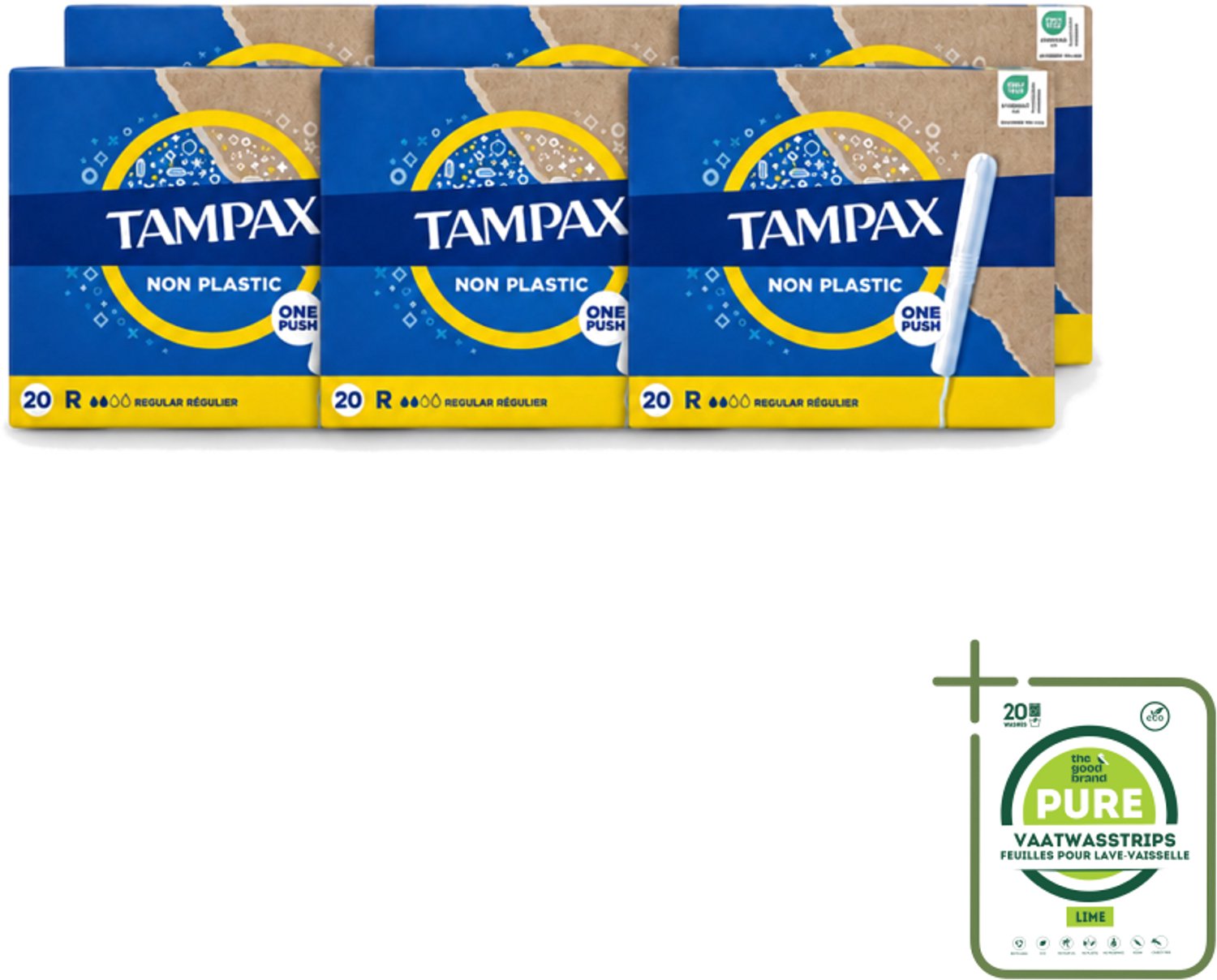 6 x Tampax – Tampons – Regular – Kartonnen inbrenghuls - Grootverpakking - Tampons - Menstruatie - Katoen - Absorberende Kern - Kartonnen Inbrenghuls